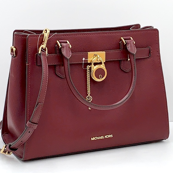 Michael Kors Hamilton Meidum Satchel Shoulder Crossbody Bag Cherry color NWT - Picture 2 of 16